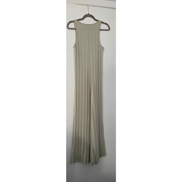 Zara Sage Green Ribbed Knit Jumpsuit – Sleeveless Wide Leg Minimalist Chic Small - Picture 6 of 7